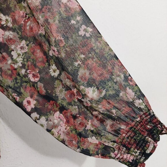 Mango Womens Black Brown Floral Multicolored Floral Print Sheer Long Sleeve Sz 6 - Picture 4 of 8